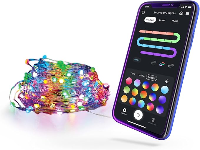 Globe Electric 50597 Wi-Fi Smart Multicolor Changing RGB LED Music Sync Plug-in Fairy Lights, No Hub Required, Voice Activated, 10 Meters/32.8 Feet, IP65 Rated, Indoor, Outdoor