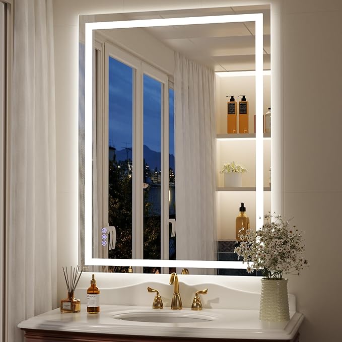 36"x30" Smart LED Bathroom Mirror - Dimmable Brightness, Backlit & Frontlit Lighting, 3 Color Modes, Anti-Fog, Memory Function, Wall Mounted Lighted Vanity Makeup Mirror