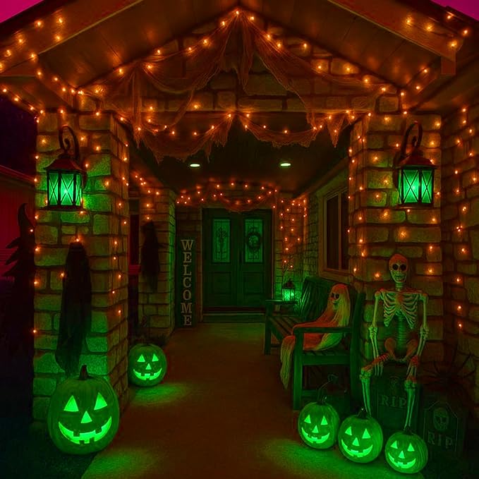 LAMPHOME Halloween Fairy Lights Plug in, 33Ft 100 LEDs Waterproof Twinkle Firefly Lights, Adaptor Included, Starry String Lights for Wedding Indoor Outdoor Christmas Patio Garden, Orange