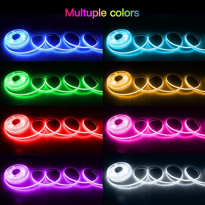 RGB COB Led Strip Kit, 32.8FT Ultra Bright (840LEDs/m) Bluetooth Led Lights with Smart App Control Remote, 24V Music Sync Led Lights, Color Changing Led Strip Lights for Bedroom, Indoor Home Decor