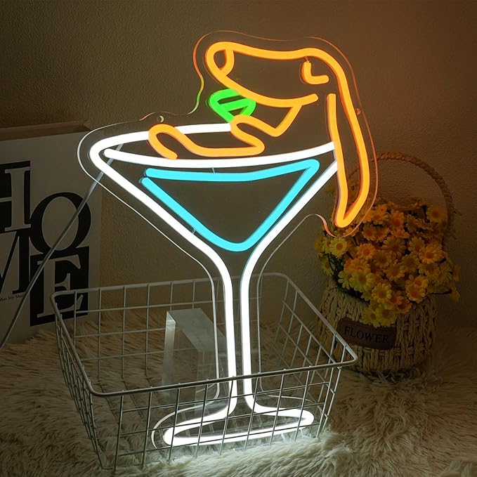 Dachshund Neon Sign for Wall Decor, Dog Martini Bar Neon Light, USB Powered Dachshund Martini LED Light up Sign for Bedroom, Bar,Man Cave,Home, Party