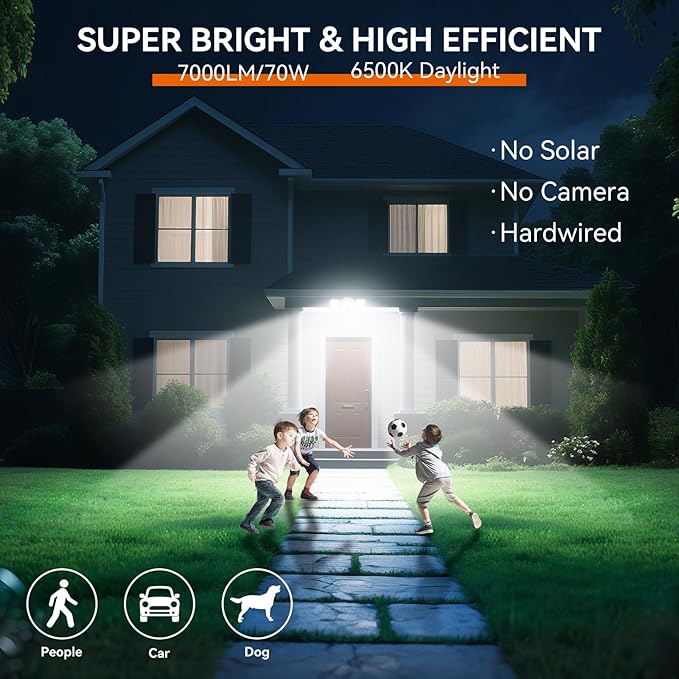 LED Security Lights Motion Sensor Outdoor Lights, 6500K Daylight, IP65 Waterproof, Dusk to Dawn, 3-Head Motion Detected Flood Light for Garage, Yard, Porch, White