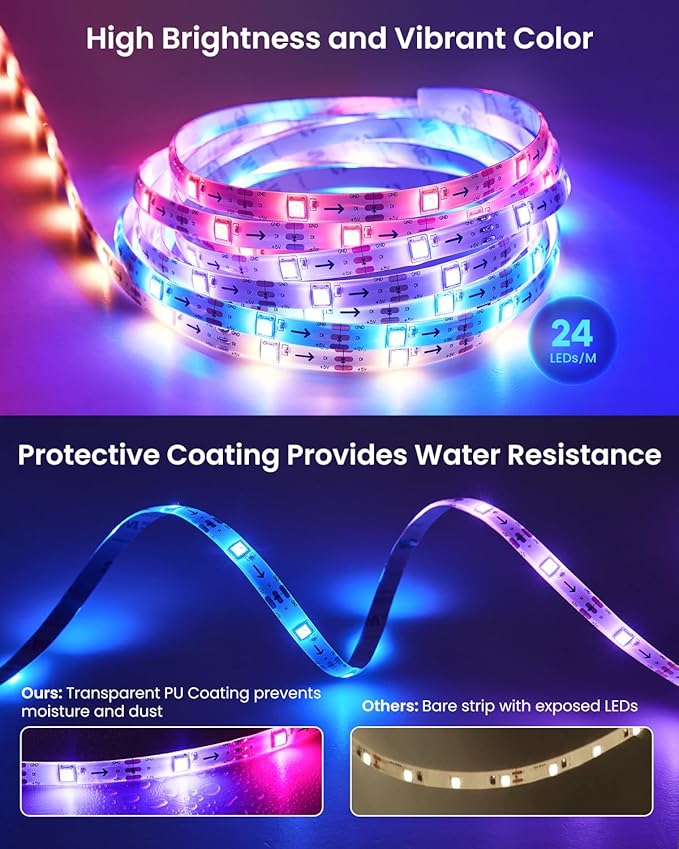 16.4ft RGB+IC LED Lights for 50-75 Inch TV, Backlight Strip Behind TV with Music Sync, Bluetooth APP and Voice Control, 44 Scene Modes, for Ambient Mood Lighting, Monitor Game, Bedroom, Living Room