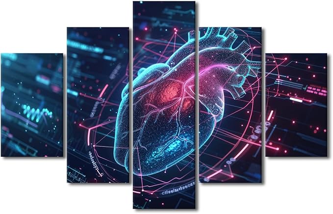 TUMOVO 5 Panel Futuristic Technology Paintings Wall Art Futuristic Blue Circuit Board Background Canvas Art Wall Decor Decoration For Wall Art Work for Wall Decor Living Room Bedroom 60" Wx40 H