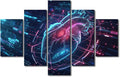 TUMOVO 5 Panel Futuristic Technology Paintings Wall Art Futuristic Blue Circuit Board Background Canvas Art Wall Decor Decoration For Wall Art Work for Wall Decor Living Room Bedroom 60" Wx40 H