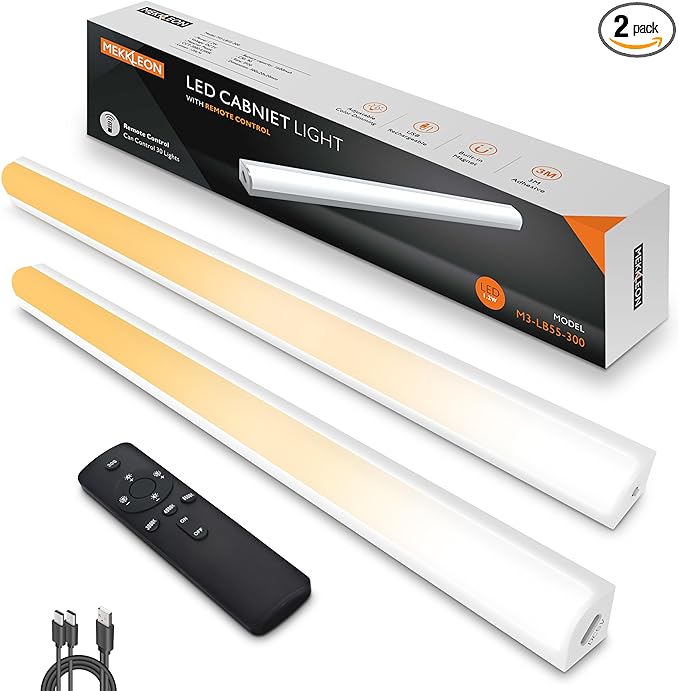 Under Cabinet Lights Remote Control, Magnetic Dimmable Closet Lights,USB Rechargeable Wireless LED Shop Light,Ceiling and Under Counter Lights for Kitchen,Wardrobe,Shelf(30CM,White)