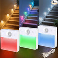 3 Pack Motion Sensor Stair Light for Indoor, Rechargeable Battery Operated Closet Lights, RGBW Stick On Night Lamp, Motion Activated Magnetic Lighting Lamps for Step, Cabinet,Hallway,Bathroom