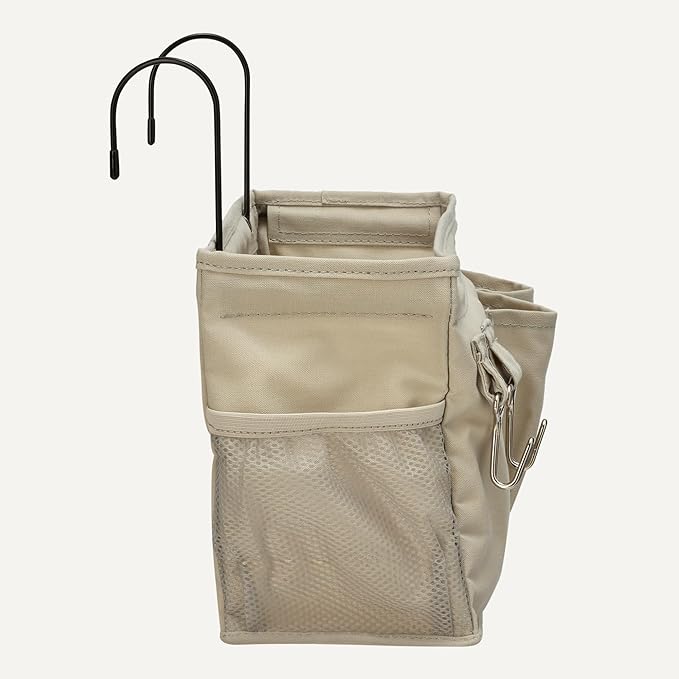 Amazon Basics Bedside Caddy Hanging Storage Organizer for Phone and Bedside Essentials, 4.72 x 14.57 x 7.87 in, Dark Grey Linen