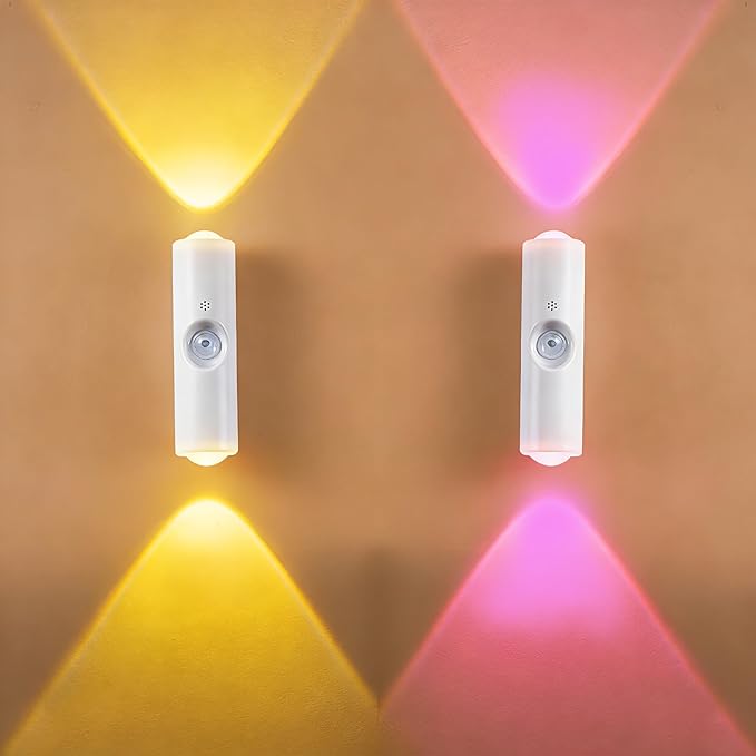 Motion Sensor Wall Light (2 Pack) 7 Colors 9 Model 3 Sensing Modes USB Charging Wireless Wall Sconces Brightness Adjustable Wall Lamps Night Light for Home Decor Best Gift (White)
