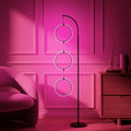 Brightech Nova Modern Color Changing Floor Lamp - LED Lamp with Stunning RGB Color Gradient and Contemporary 3-Circle Ring-Style Pendant - Corner or Over-The-Couch Arching Pole Standing Lamp - Black