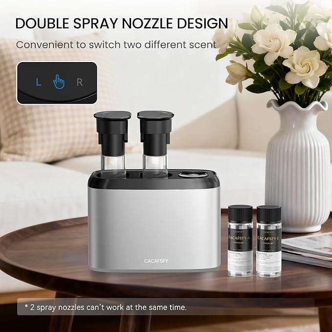 Waterless Scent Diffuser,2 * 50ml Hotel Scent Oils Included-Whole House Air Freshener-Scent Diffusers for Home,Office,Essential Oil Diffuser Large Room,Smart, Cold-Air Tech,App Control Silver