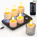 PChero Rechargeable Waterproof Tea Lights with Remote & Magnetic Charging Base, Battery Operated Flameless Candles with Timer, 6 Pack LED Votive Candles Flickering, 100+H Lasting, 1.5" D x 2.16" H