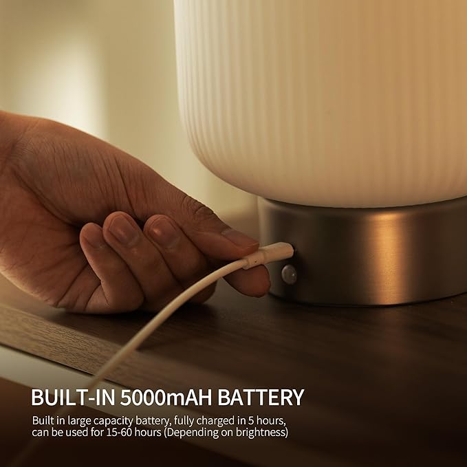 Aisilan Opal Glass Cordless Table Lamp, Touch Control & Motion Sensor, Stepless Dimmable Rechargeable Bedside Lamp for Bedroom & Living Room Decor