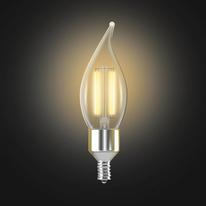 Feit Electric Vintage Flame Tip Smart WiFi LED Bulb, E12 Candelabra Base, 40W Eq. (3.3W), 2700K Soft White, Clear Filament, Dimmable, No Hub Required, 2.4GHz Only, CFC40/927CA/FIL/AG/4, 4 Pack