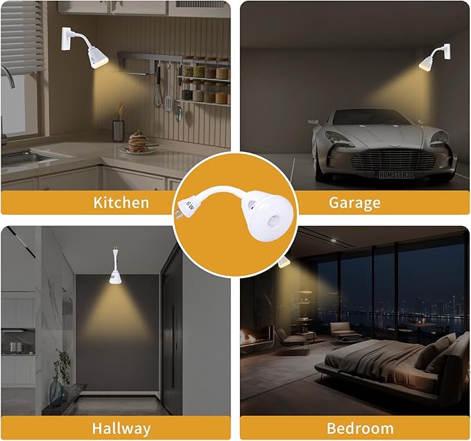 2 Pcs Plug in Motion Sensor Night Light Indoor LED Infrared Motion Detector Night Light for AC Outlet, Dusk to Dawn Sensor, 360° Rotating for Stairs Garage, 6W Warm White Light US Plug