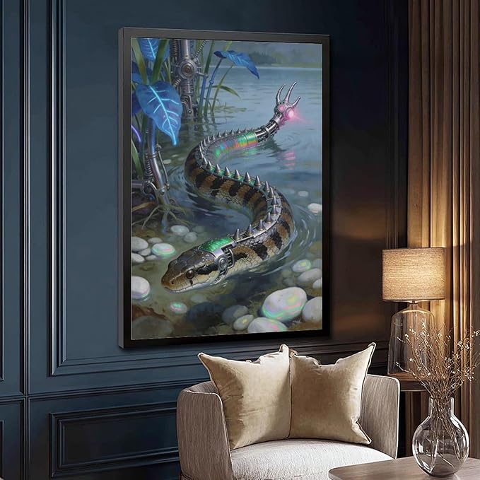 Framed Futuristic Nature Wall Art for Modern Living Room Creative Sci Fi Style Interior Decor 20x30in