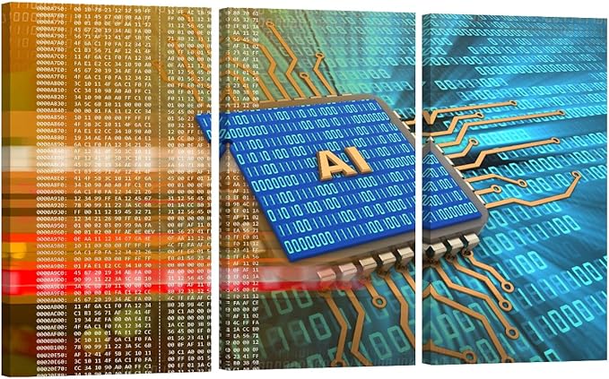 LSIUHWUWI Modern Wall Art Multi Panel CPU Wall Art Electronic Board over Digital Background Picture Prints on Canvas Print Art for Bedroom Living Room Decoration,Framed Ready to Hang, 20x40inchx3