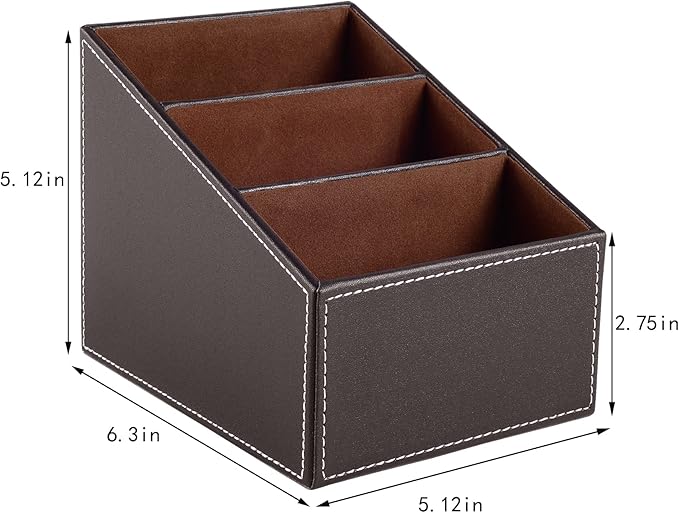 TV Remote Control Holder with 3 Compartments, Storage Rack, Storage Box, Media Accessory Storage, Desk Organizers (Brown(2 pieces))