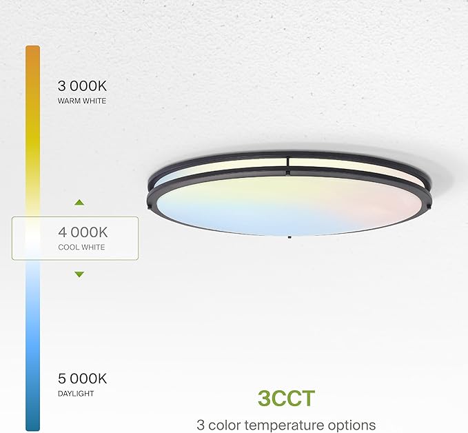 ASD LED 32" Oval Flush Mount Lighting, Close to Ceiling Light Fixture | 3CCT, Dimmable, Energy Star, ETL Listed | 45W 3750LM 3000-5000K 100-277V | Low Profile Double Ring Lamp | Dark Bronze