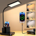 Desk Lamp, COZOO LED Desk Lamps for Home Office with USB Charging Port/Outlet/Organizer,Desk Lamp for College Dorm Eye-Caring Study Light,Gooseneck Table Lamp with Pen Holders/Storage,9 Lighting Modes