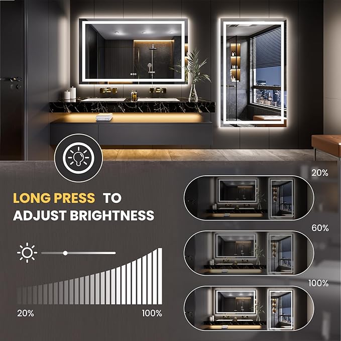 LOAAO 62"x36" LED Bathroom Mirror with Lights, Anti-Fog, Dimmable, Backlit + Front Lit, Lighted Bathroom Vanity Mirror for Wall, Memory Function