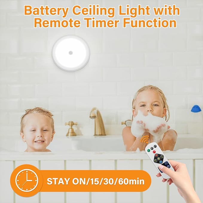 Battery Operated Motion Sensor Ceiling Light with Remote, 3 Color, Dimmable, Wireless LED Battery Powered Closet Light, for Closet Doorway Stairs Hallway Bathroom, 1 Packs(Battery Not Included)