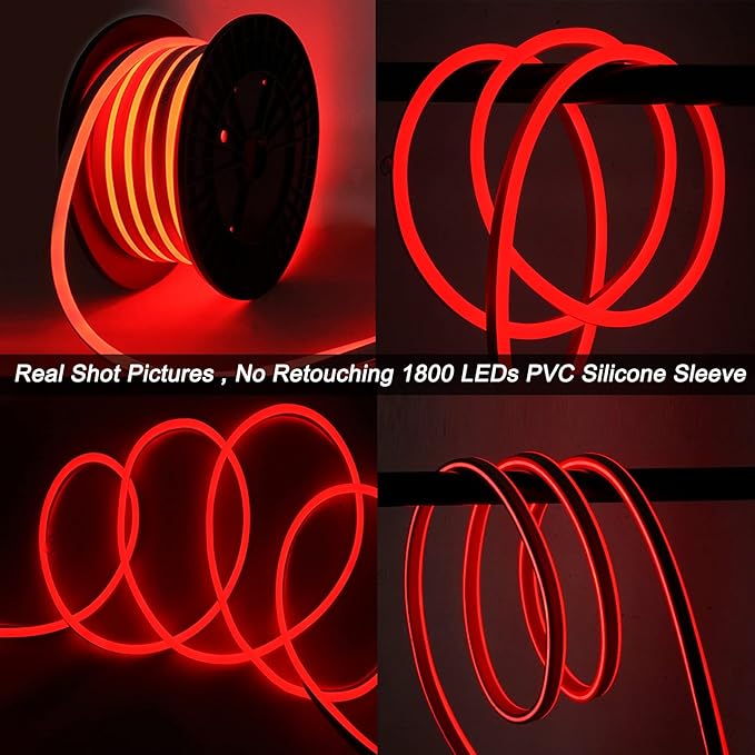 SURNIE LED Strip Lights Flexible 50ft Red Waterproof LED Rope Lights Outdoor, 110V Red Neon Lights Cuttable & Connectable Indoor Outdoor Decor DIY Lights for Room Festival Commercial Building