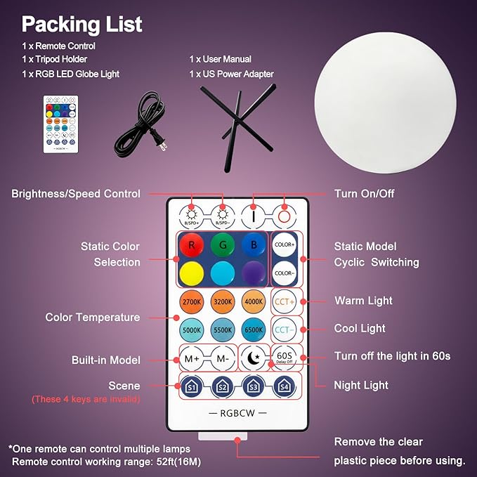 Lightdot 12-Inch RGB+CW Smart Globe Floor Lamp, Corner LED Ball Light with Remote Control, 10W 2700K-6500K Multiple Color Changing, Waterproof Glowing Orb Light for Indoor Outdoor Lighting Decors