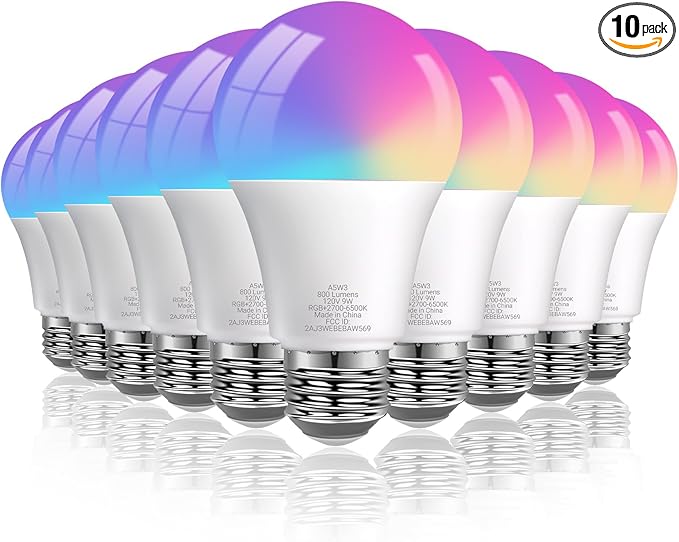DAYBETTER Smart Light Bulbs, Smart Bulb Compatible with Alexa & Google Home, A19 E26 2.4G WiFi Bluetooth Alexa Light Bulbs, RGBCW Color Changing LED Light Bulb, 60W Equivalent, 800LM, 10Pack