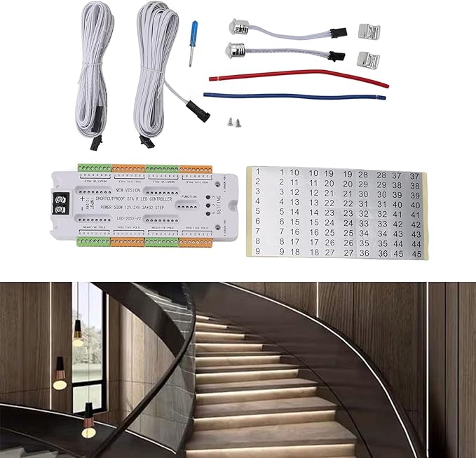 Intelligent Motion Sensor Cascading LED Stair Lighting Kit, 7.1in Length LED Light Bar with 16.4ft Cord, Cuttable LED Strip Light for Indoor LED Stair Lights LED Step Lights