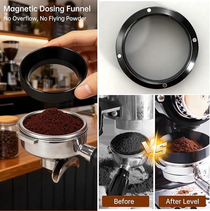 9 Pcs Espresso Accessories Kit, 54mm Espresso Tamper Tools, with Wooden Espresso Tamping Station, Distributor, Stirrer, Dosing Funnel,Puck Screen, Brush, Latte Art Pen and Decorative Stencils