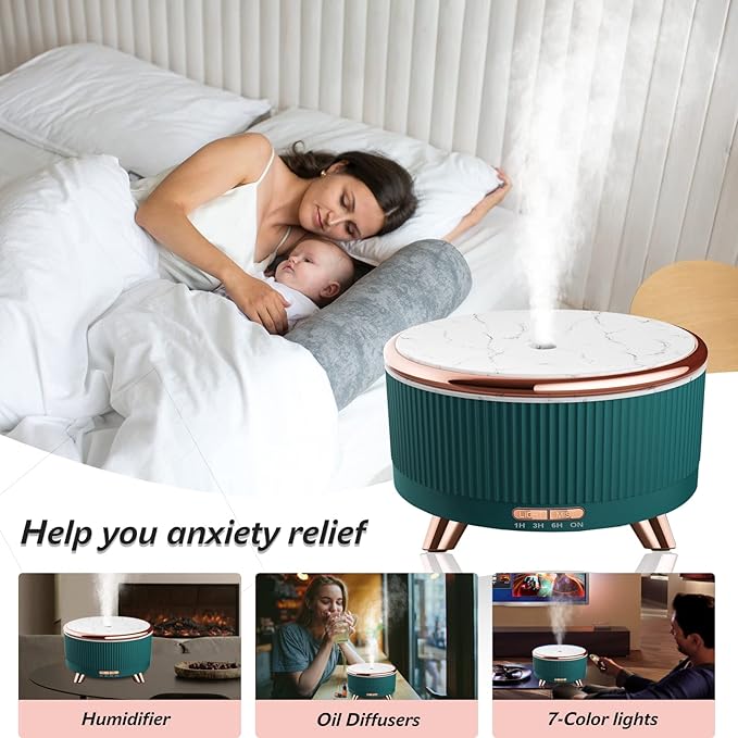 Essential Oil Diffuser for Home with 6 Essential Oils Set,500ml Diffuser with R/C 7 Colors Light & 3 Mist Mode Automatic Shut-Off,Aromatherapy Diffusers for Home,Office,Yoga,Spa,Gift