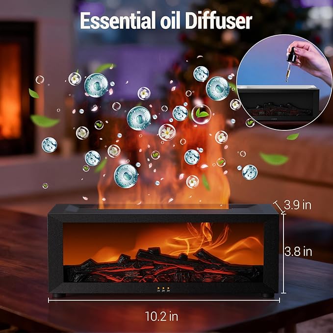 Aixiqee Yellow Fireplace Diffuser, Flame Fireplace Aroma Diffuser for Essential Oils, Colorful Aromatherapy Fireplace Humidifier with Remote Control & Timer