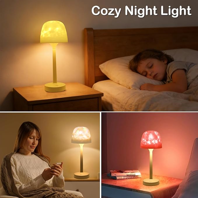 Cordless Shower Lamp,Bedside Lamp,Touch Ocean Wave Projector Light,3 Way Color Temperature,16 Color Changing Light,Dimmable,Rechargeable Aurora Night Lights for Bedroom Bathroom, Waterproof