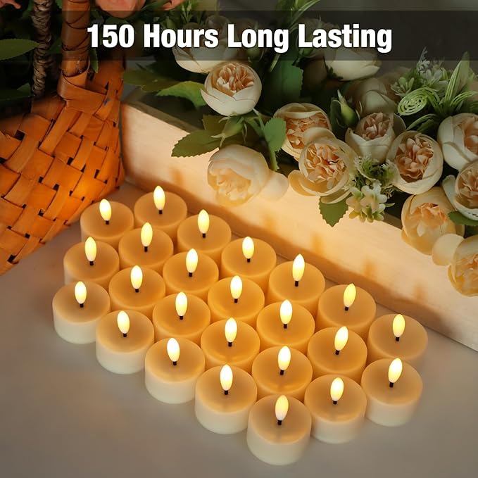 36 Pack Flameless LED Tea Lights, Flickering Realistic Electric Fake Tealights Candles, 3D Wick Battery Operated Tea Lights Candles for Wedding, Festival, Party, Home Decor