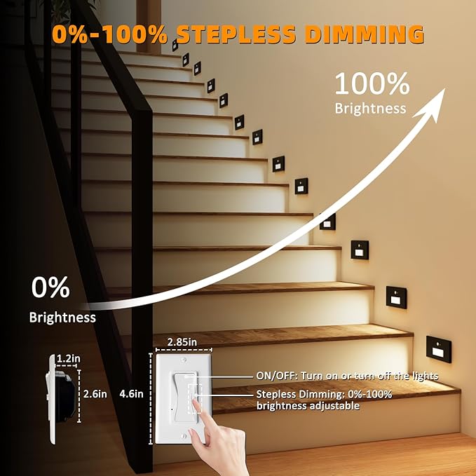 Motion Sensor Stair Lights Indoor Outdoor, 5CCT Dimmable LED Step Lamp with Switch, 4W 300LM, 2700K-6500K, IP66 Waterproof Hardwired 120V Stairway Staircase Walkway Lighting- Black, 12 Pack, ETL