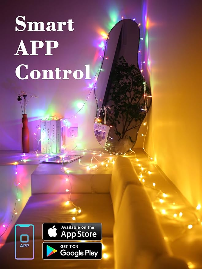 BrizLabs Smart Christmas Lights with App & Voice Control, 180ft 500 LED Warm White & Multicolor Color Changing String Lights, Dimmable Christmas Tree Light String Clear Wire for Xmas Tree Party Decor