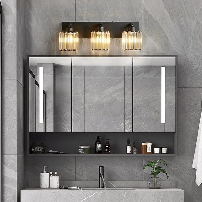19.5" KnurledBrassWallSconcesSetof2,BronzeBathroomVanityLightFixtureswithWaterRipplesGlassTube,ModernLampforBedroom,LivingRoom,Hallway,Staise,Mirror,Kitchen