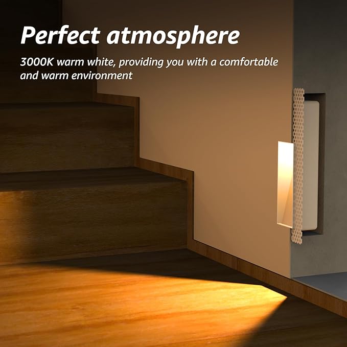 SCON Recessed Step Light, 2W LED Rectangle Skirting Wall Light 3000K Warm White, Invisible Stair Lights Indoor, Recessed Wall Night Light, Trimless Design for Hallway, Stairway, Bedroom 4-Pack