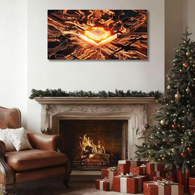 Wibinuki Wall Art Wall Decor Wall Paintings CPU and Da Flowing. AI and Cybersecurity for Living Room Bedroom Bathroom Home Decor Can Be Hung Directly 20"x 40"