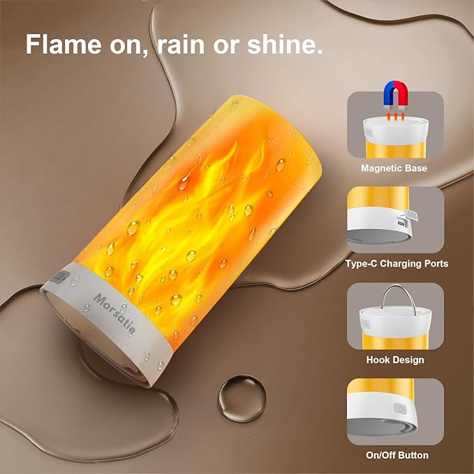 Upgraded LED Flame Light with Upside Down Effect, Remote Timer & 4 Modes, Rechargeable Battery Operated Waterproof Flameless Candles for Indoor Outdoor, 2 PCS