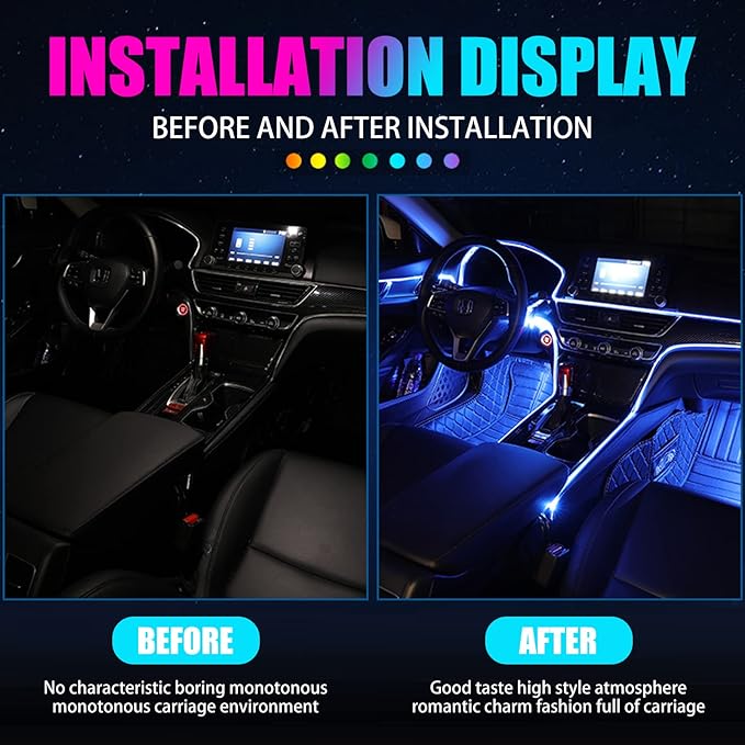 1 PC Car LED Strip Lights, 16 Million Colors 5 in 1 with 236 inches Fiber Optic, Multicolor RGB Car Interior Lights Automobile Ambient Neon Lighting Kit (Multicolored)