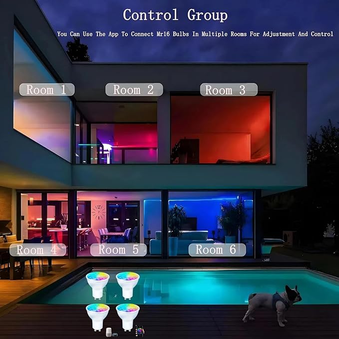 Smart Gu10 LED Bulbs Dimmable Color Changing,RGB Gu10 Bulb, WiFi & Bluetooth LED Bulb Work With Alexa Google, Adjustable 16 Million Color And Music Sync,For Living Roomn Bedroom Office Hotel Etc.4Pack
