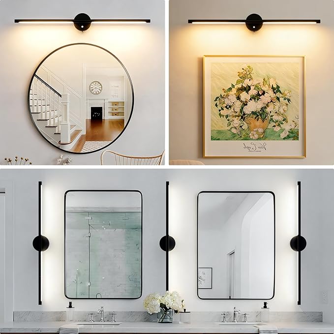 31inch Plug in Bathroom Vanity Light, 6000K Black Wireless Vanity Lights with Remote Control, Black Bar Mirror Light for Bathroom Mirror Cabinets Bedroom