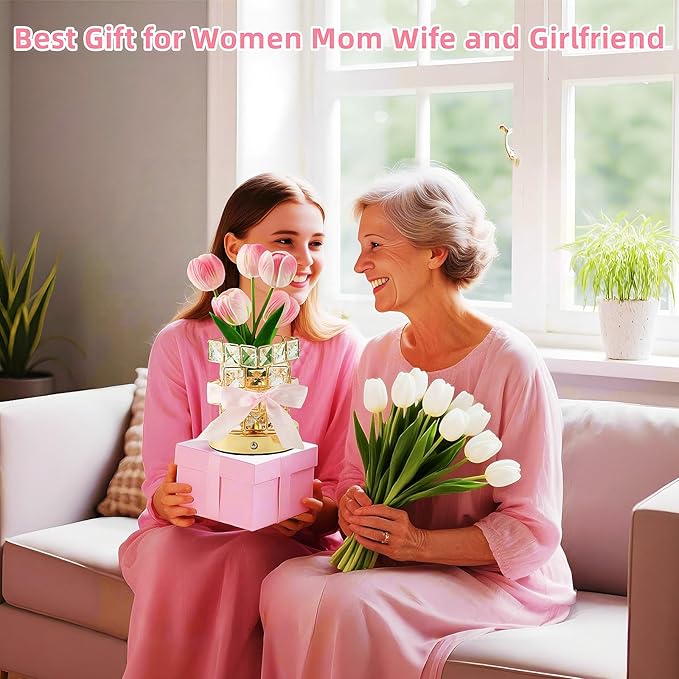 Tulips Flower Lamp,Mothers Day Gifts ,Rechargeable Cordless Touch Night Light for Bedroom Flowers Decor,3-Colors Dimming Crystal Bedside Table Lamps,Birthday Mother’s Day Gifts for Women,Mom,Wife