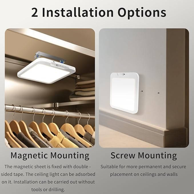 USB C Rechargeable Motion Sensor Ceiling Light 550LM with Remote, 3000K 4000K 6000K Magnetic No Wiring LED Ceiling Light Battery Powered for Shower Stairs Hallway Porch Pantry Garage Patio Shed