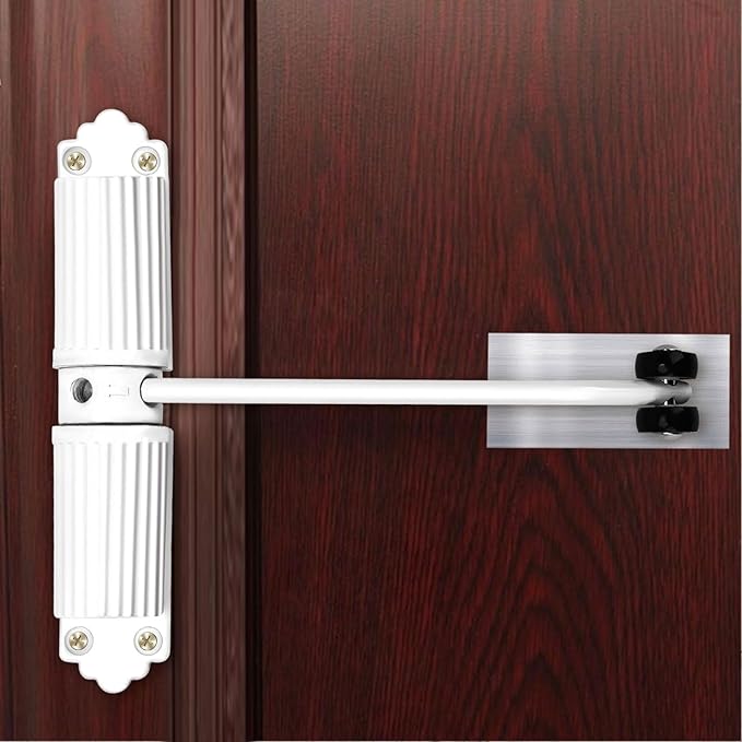 Automatic Door Closer - Heavy Duty Automatic Safety Spring Door Closer, Adjustable Tension Spring Action, for Wooden Doors up to 140 lbs with, Installation Hardware (White)