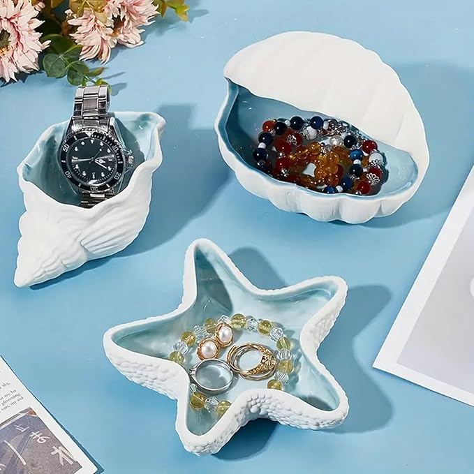 Conch Jewelry Dish Ceramic Jewelry Tray, Small Shell Jewelry Holder Dish Ring Plate, Beach Shell Ring Dish, Coastal Ocean Nightstand Decor Jewelry Plate Tray, Key Bowl Seashell Trinket Dish