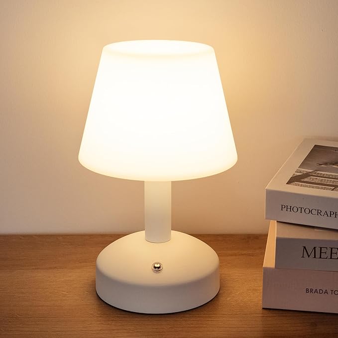 KDG Modern Cordless Small Table Lamps, Outdoor Portable Shower Waterproof LED Dimmable Desk Lamp, 4000mAh Rechargeable Battery Operated Lighting for Restaurant, Bedroom, Bathroom, Night Light (White)