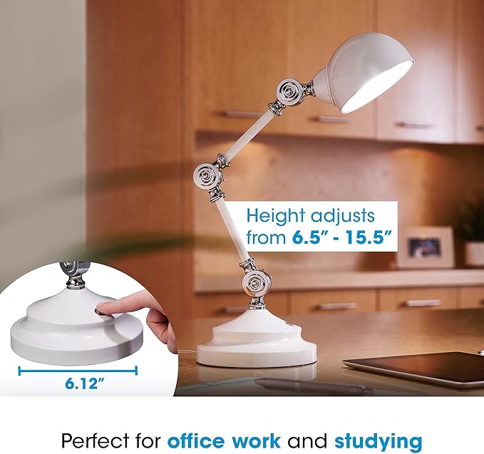 OttLite Prevention Pharmacy Adjustable LED Desk Lamp with USB Charging - Designed to Reduce Eyestrain, 3-Point Adjustable Neck, 3 Brightness Settings with Touch Controls